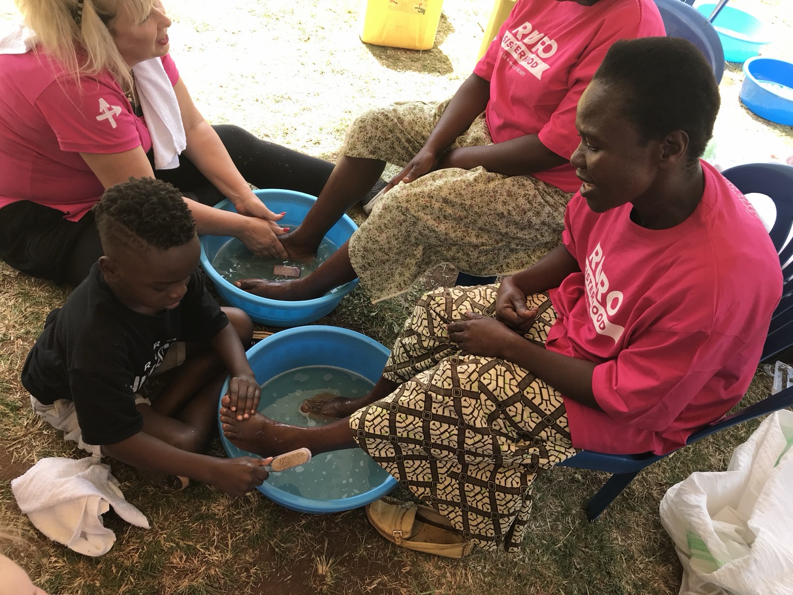 Caleb washing a widow's feet
